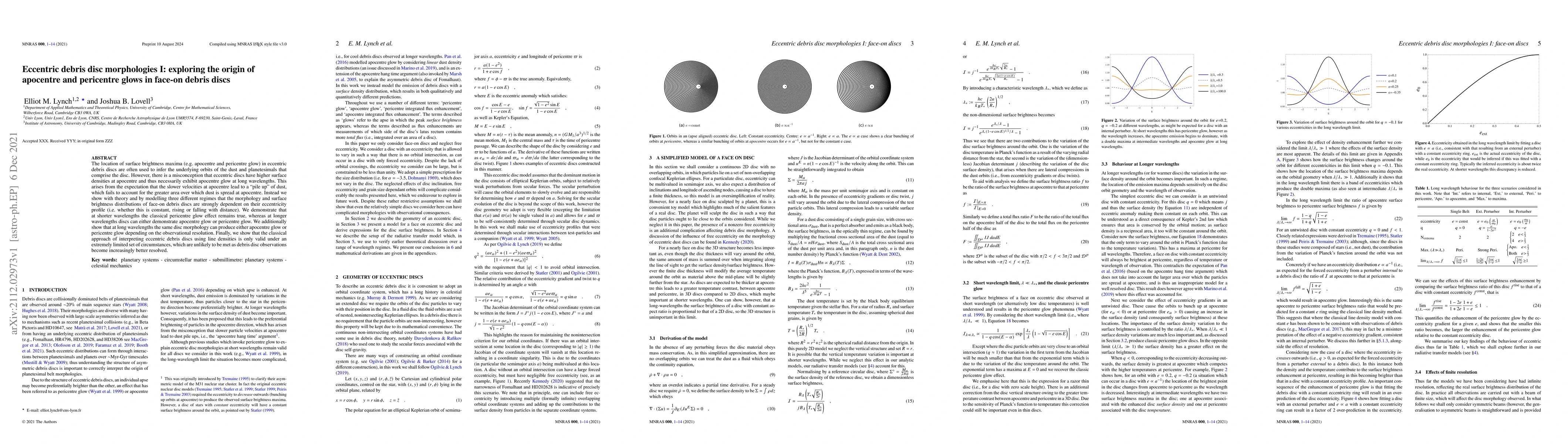 Thumbnail for Eccentric debris disc morphologies I: exploring the origin of apocentre
  and pericentre glows in face-on debris discs