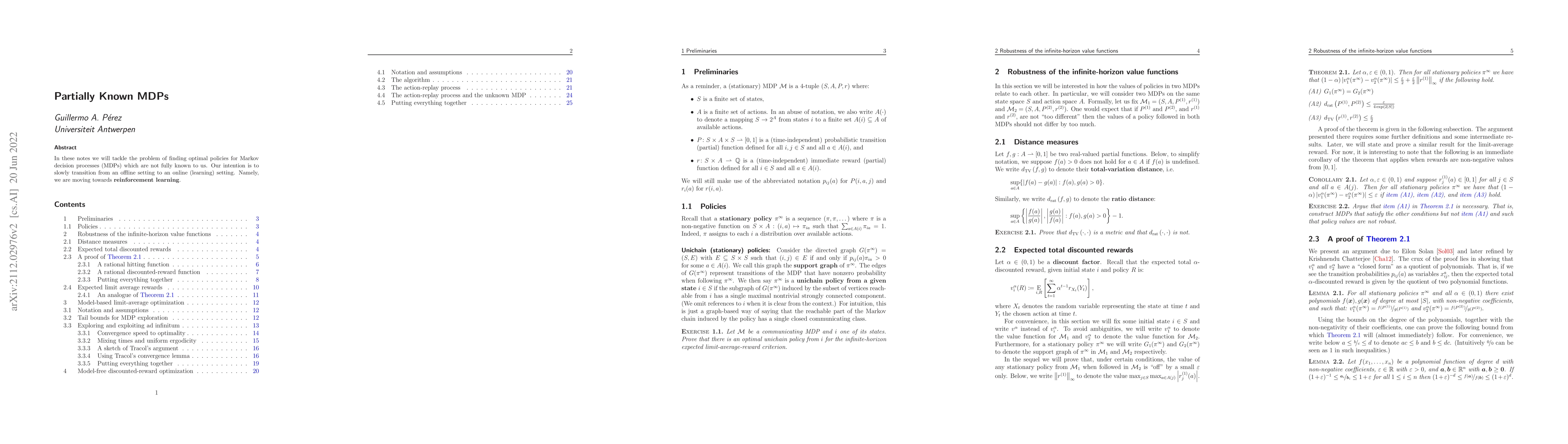 Thumbnail for Lecture Notes on Partially Known MDPs