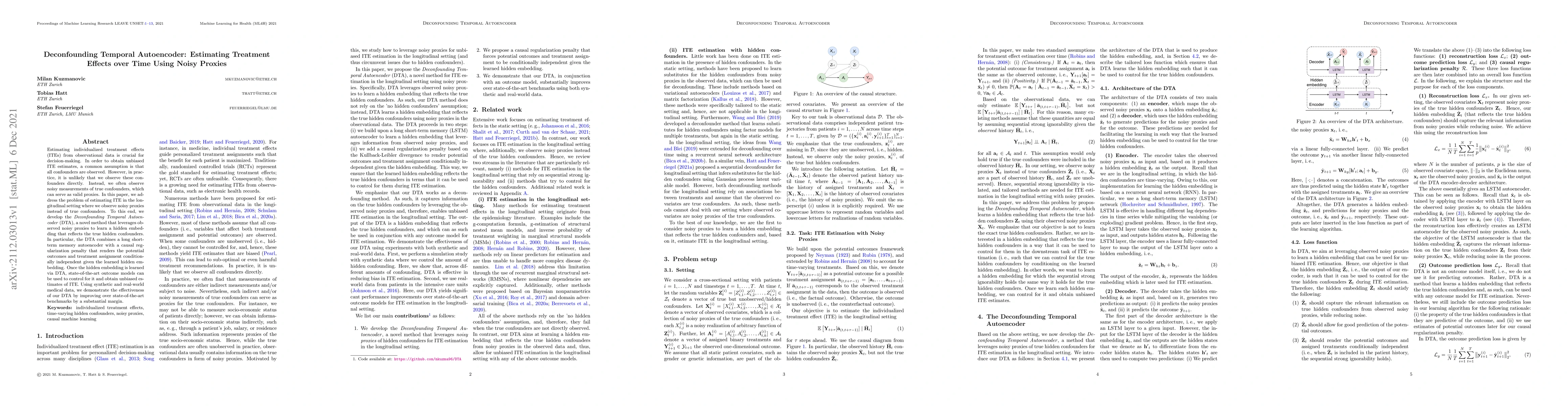 Thumbnail for Deconfounding Temporal Autoencoder: Estimating Treatment Effects over
  Time Using Noisy Proxies
