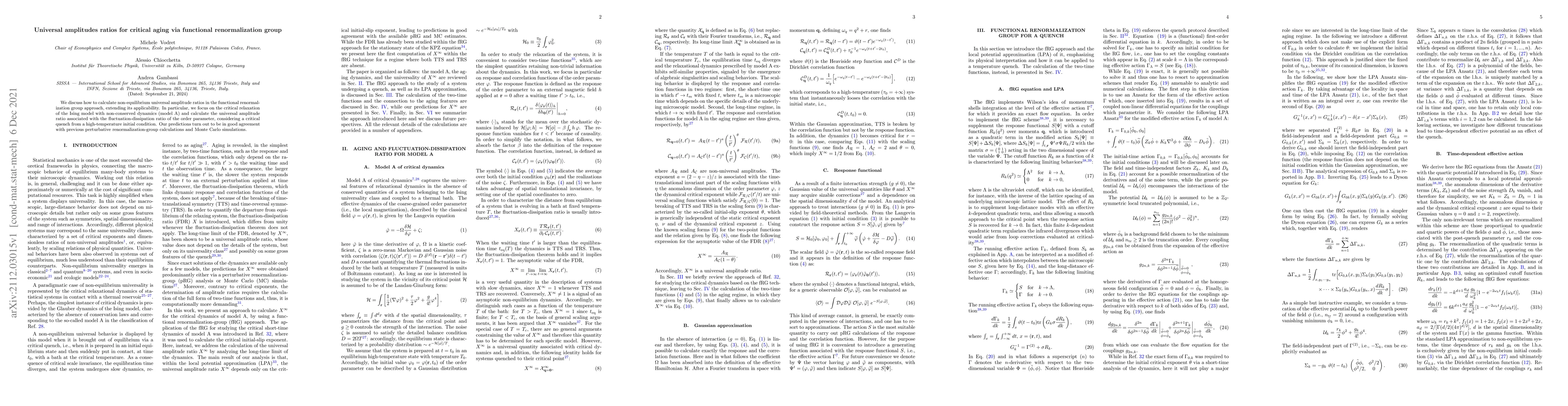 Thumbnail for Universal amplitudes ratios for critical aging via functional
  renormalization group