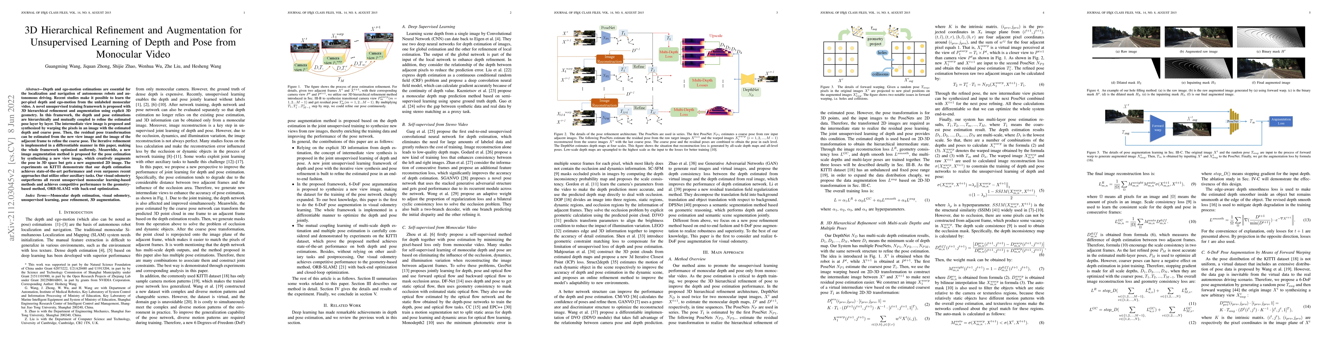 Thumbnail for 3D Hierarchical Refinement and Augmentation for Unsupervised Learning of
  Depth and Pose from Monocular Video