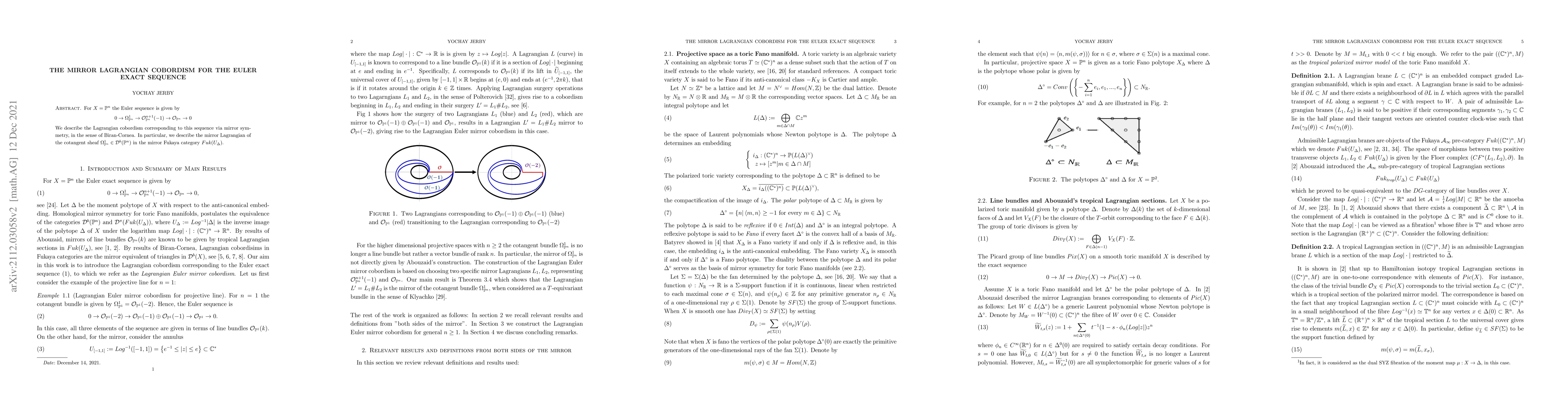 Thumbnail for The mirror Lagrangian cobordism for the Euler exact sequence