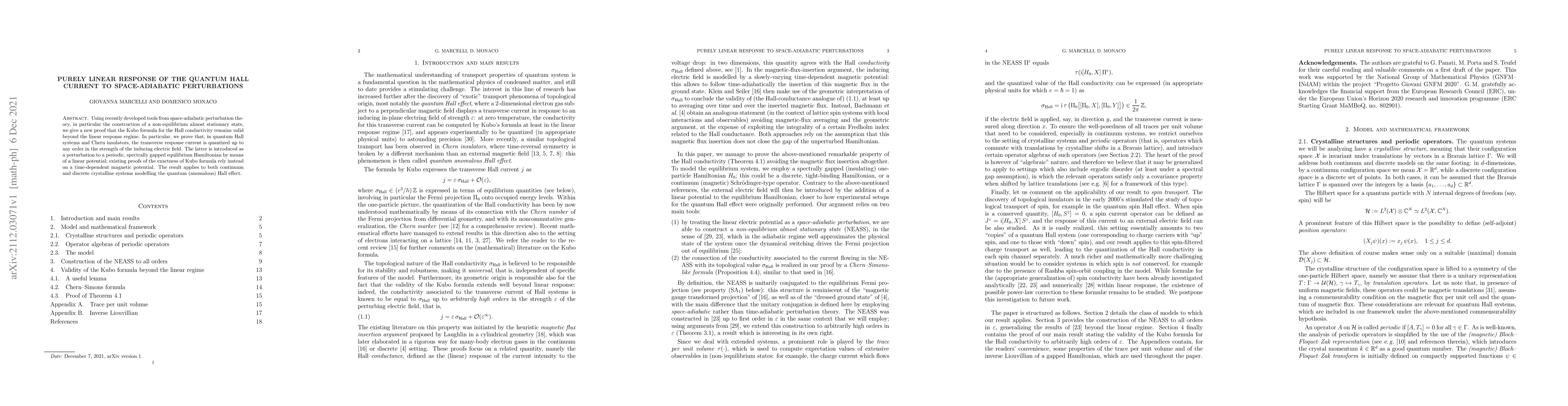 Thumbnail for Purely linear response of the quantum Hall current to space-adiabatic
  perturbations