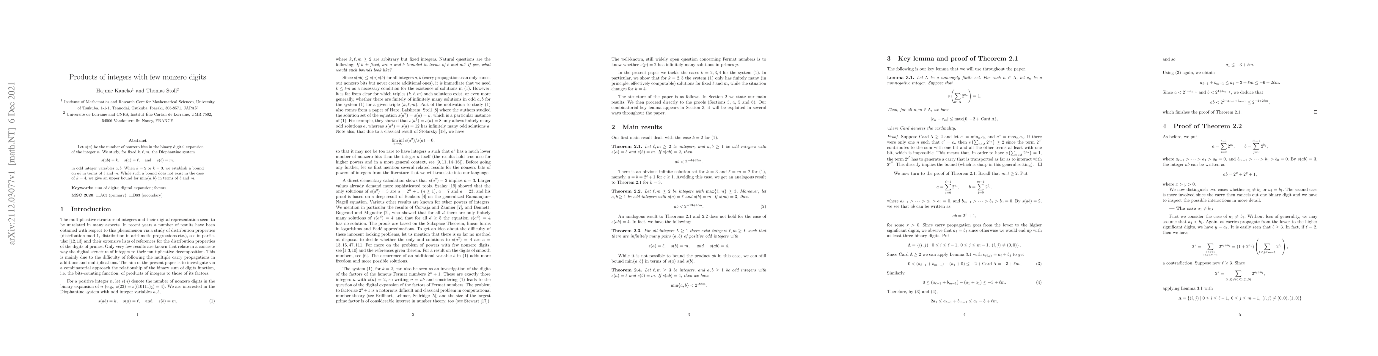 Thumbnail for Products of integers with few nonzero digits