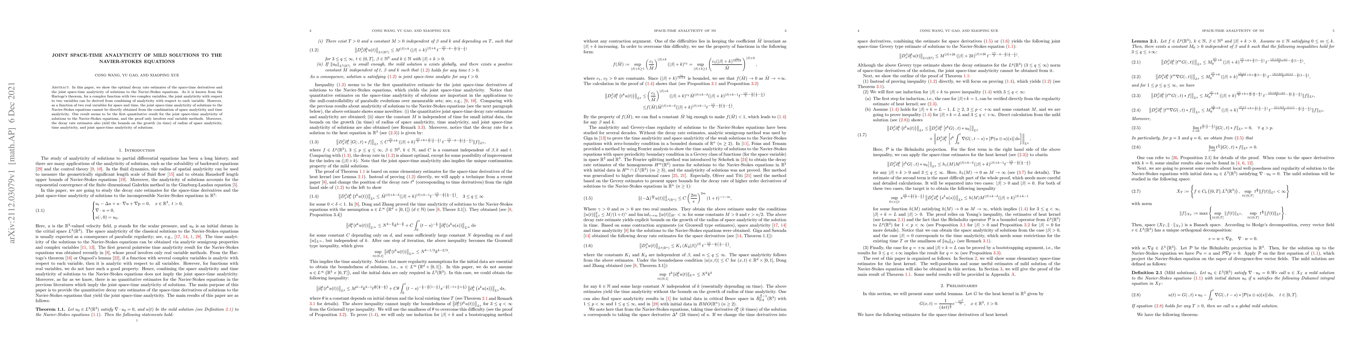 Thumbnail for Joint space-time analyticity of mild solutions to the Navier-Stokes
  equations