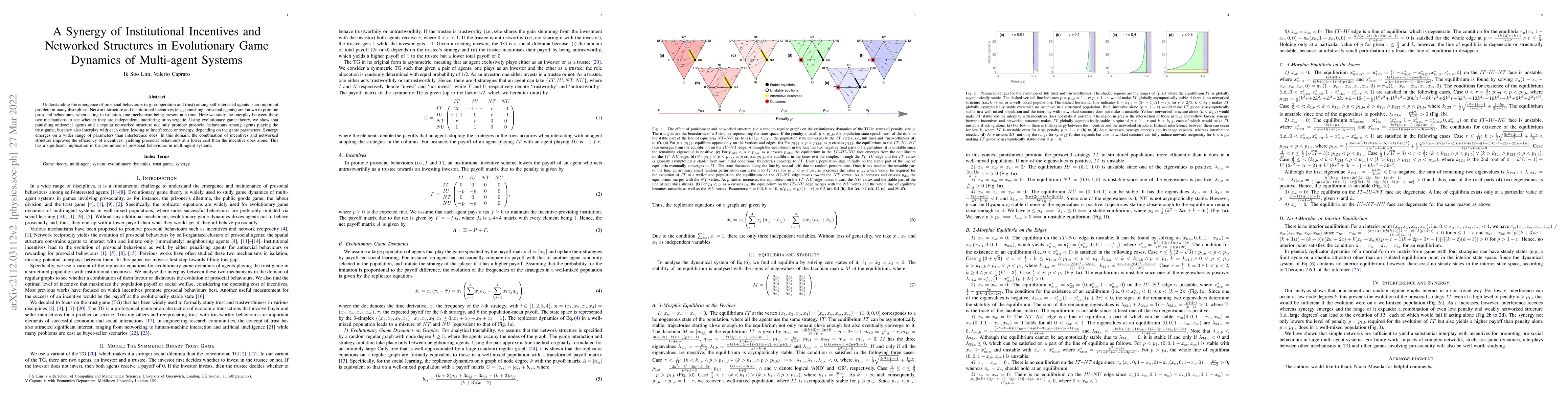 Thumbnail for A Synergy of Institutional Incentives and Networked Structures in
  Evolutionary Game Dynamics of Multi-agent Systems