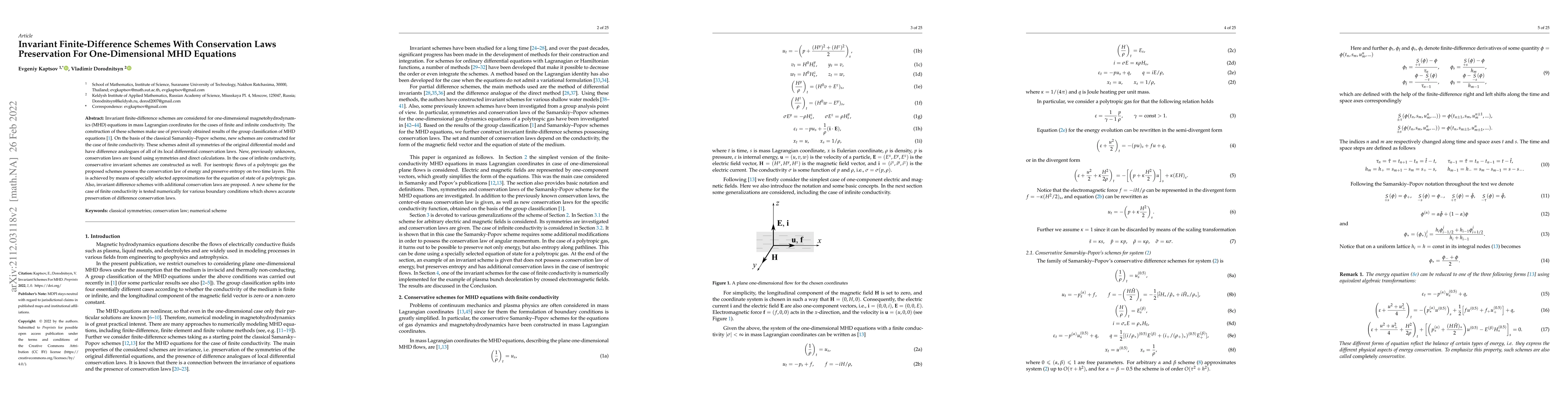Thumbnail for Invariant finite-difference schemes with conservation laws preservation
  for one-dimensional MHD equations