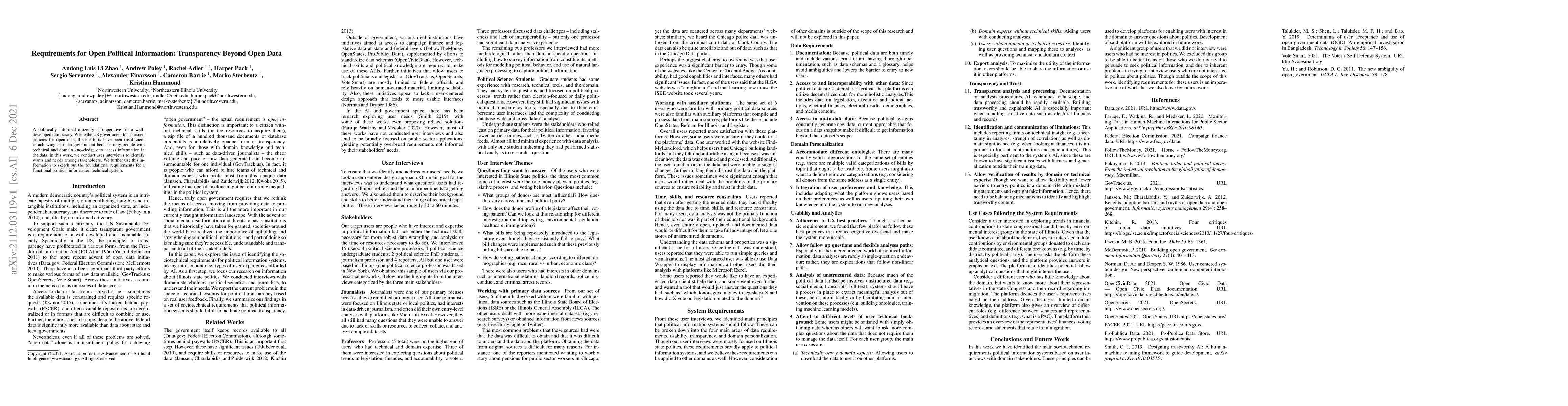 Thumbnail for Requirements for Open Political Information: Transparency Beyond Open
  Data