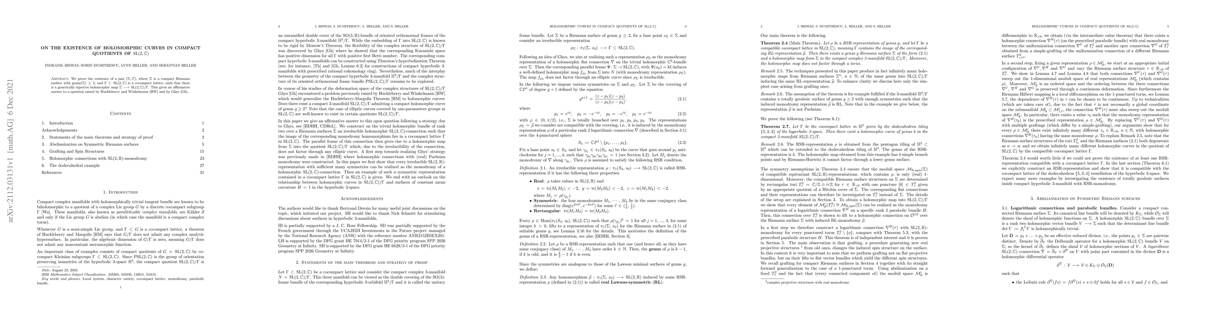 Thumbnail for On the existence of holomorphic curves in compact quotients of
  $\mathrm{SL}(2,\mathbb C)$
