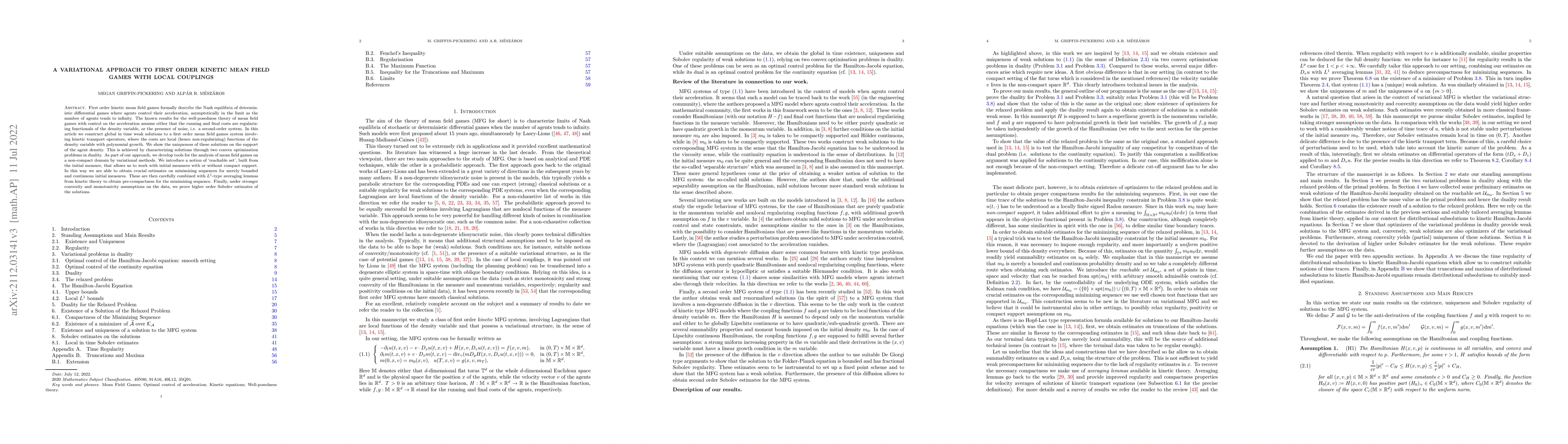 Thumbnail for A variational approach to first order kinetic Mean Field Games with
  local couplings
