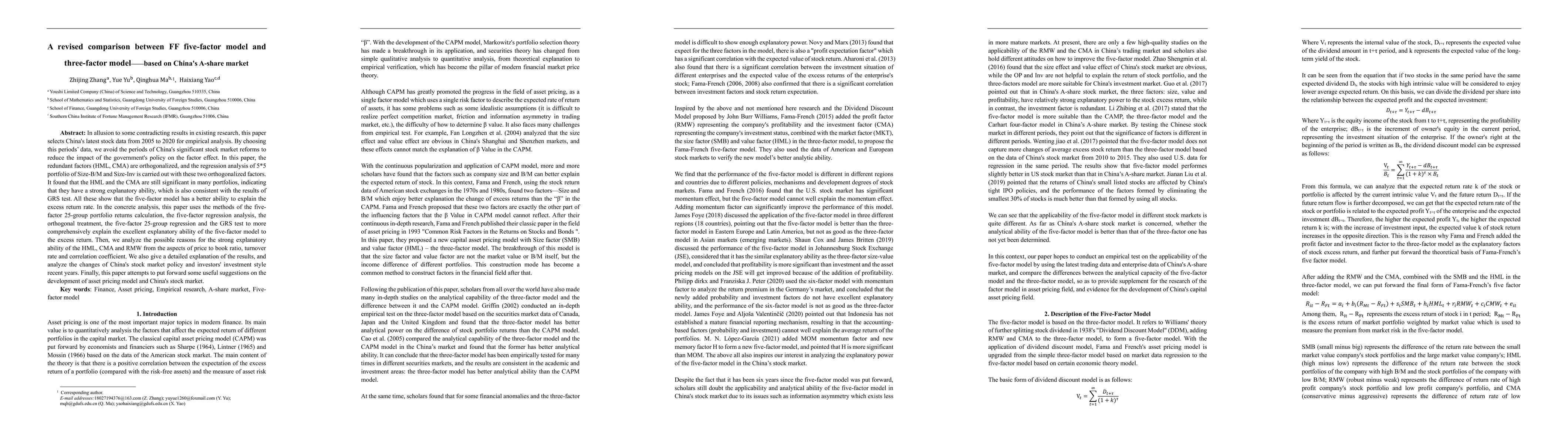 Thumbnail for A revised comparison between FF five-factor model and three-factor
  model,based on China's A-share market