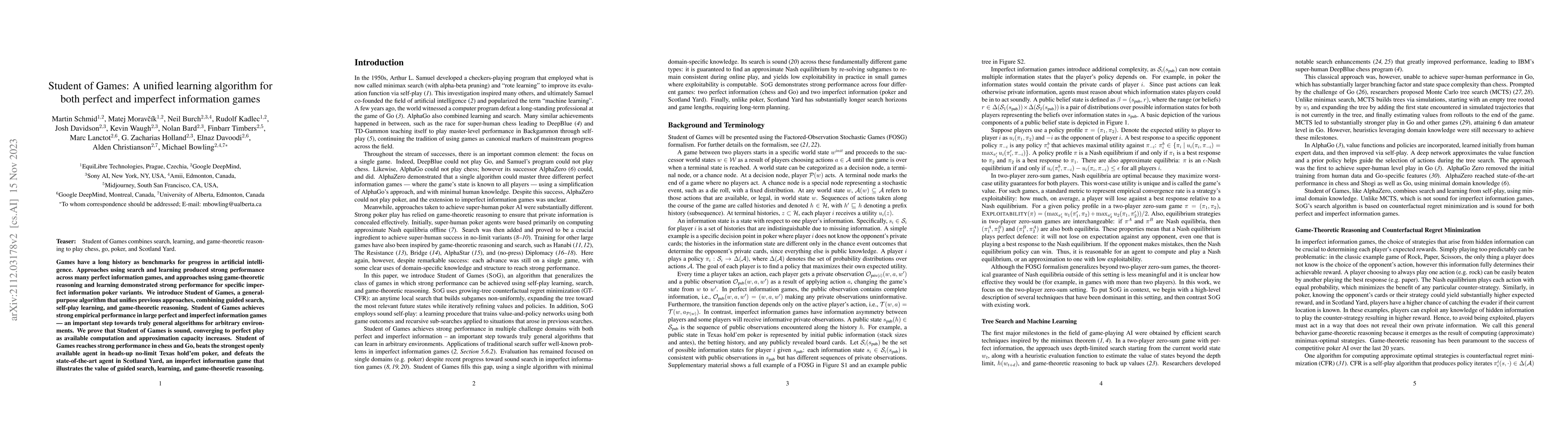 Thumbnail for Student of Games: A unified learning algorithm for both perfect and
  imperfect information games