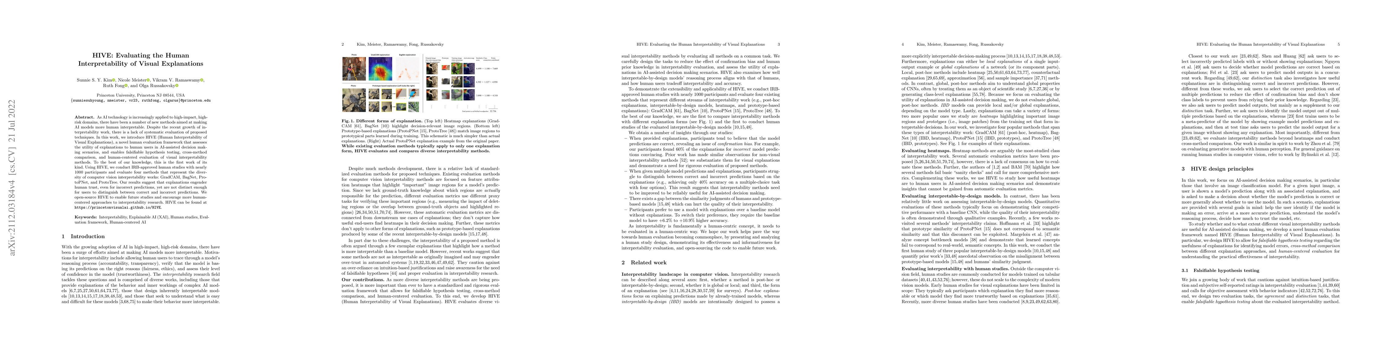 Thumbnail for HIVE: Evaluating the Human Interpretability of Visual Explanations