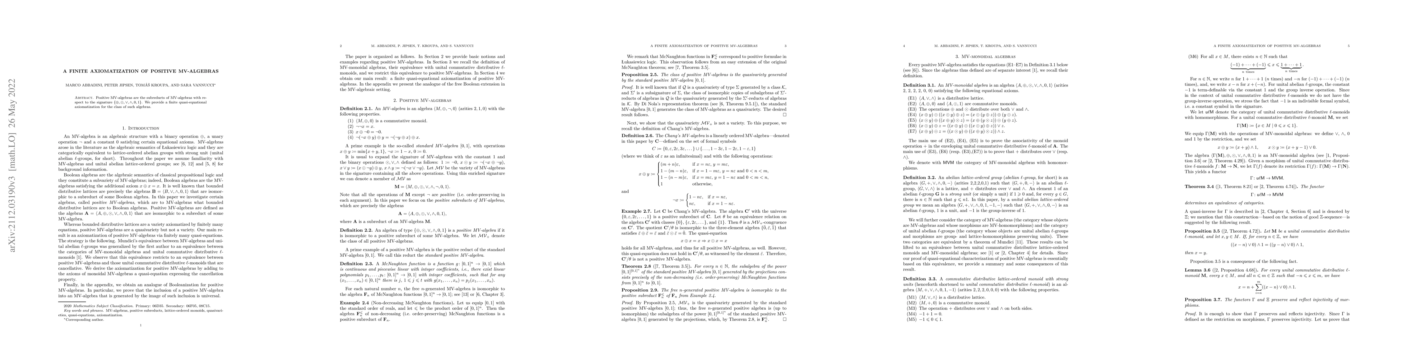 Thumbnail for A finite axiomatization of positive MV-algebras