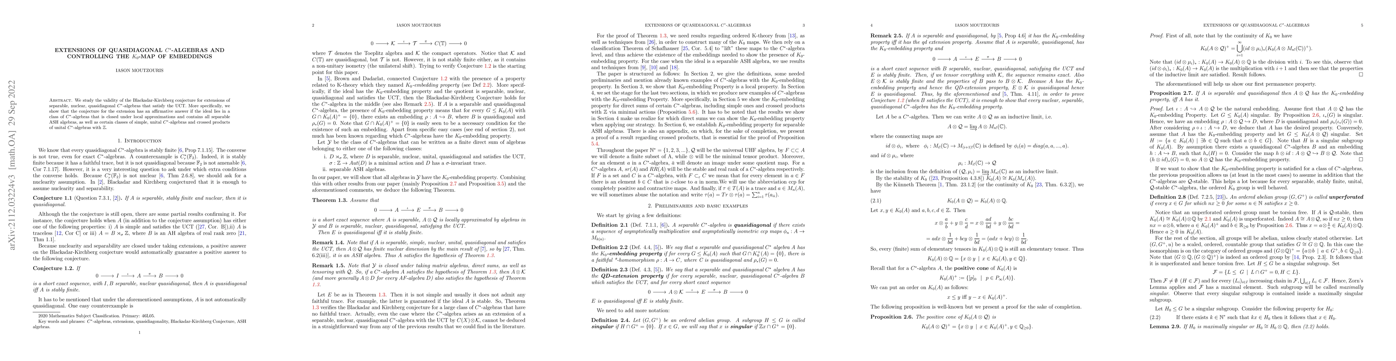Thumbnail for Extensions of quasidiagonal $C^*$-algebras and controlling the $K_0$-map
  of embeddings