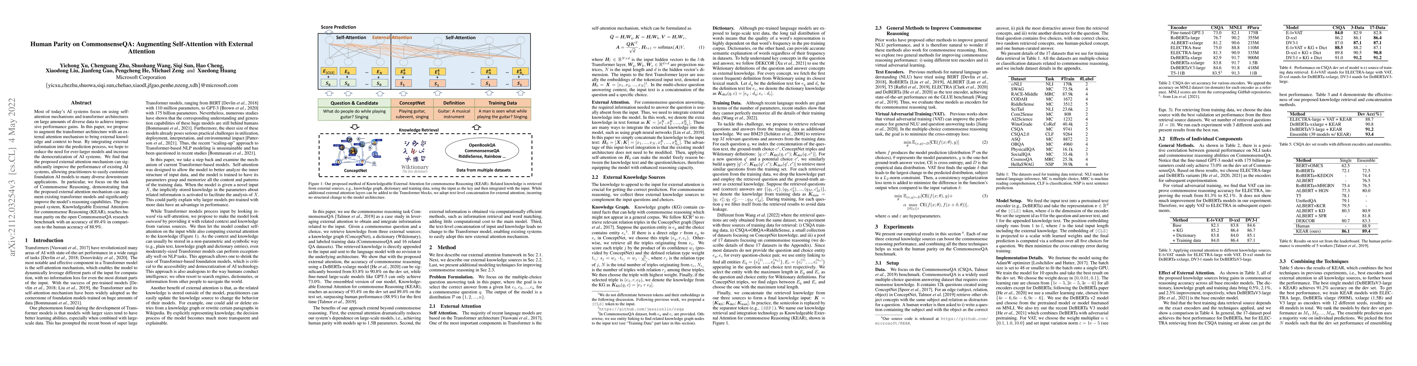 Thumbnail for Human Parity on CommonsenseQA: Augmenting Self-Attention with External
  Attention