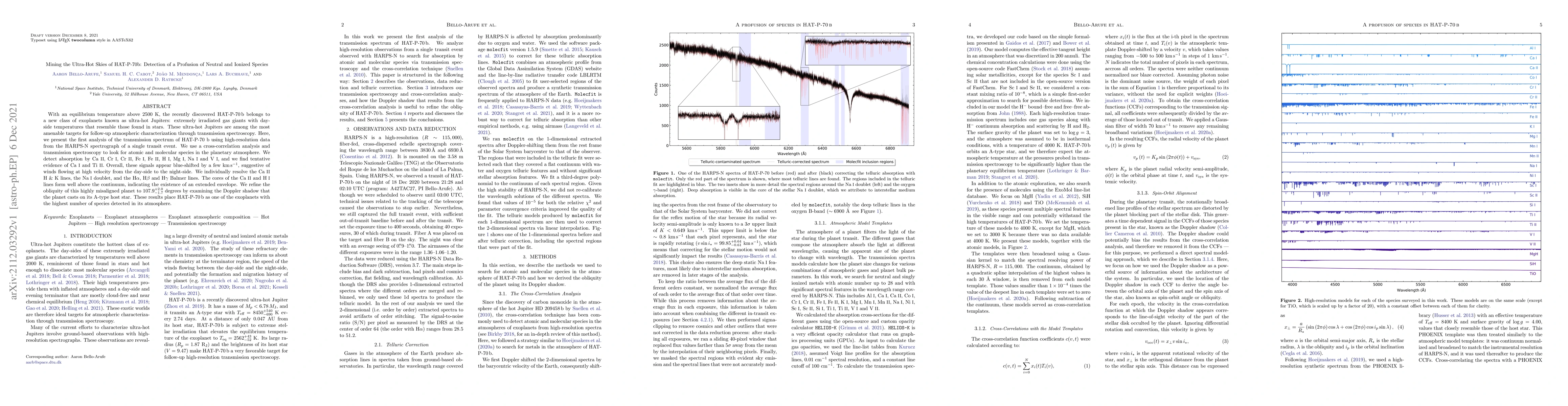 Thumbnail for Mining the Ultra-Hot Skies of HAT-P-70b: Detection of a Profusion of
  Neutral and Ionized Species