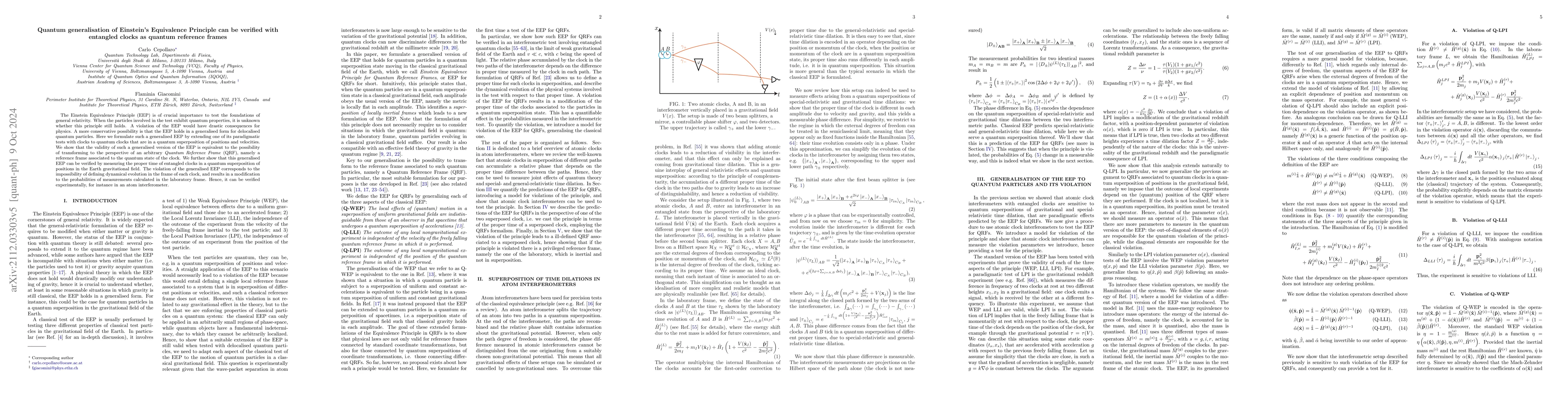 Thumbnail for Quantum generalisation of Einstein's Equivalence Principle can be
  verified with entangled clocks as quantum reference frames