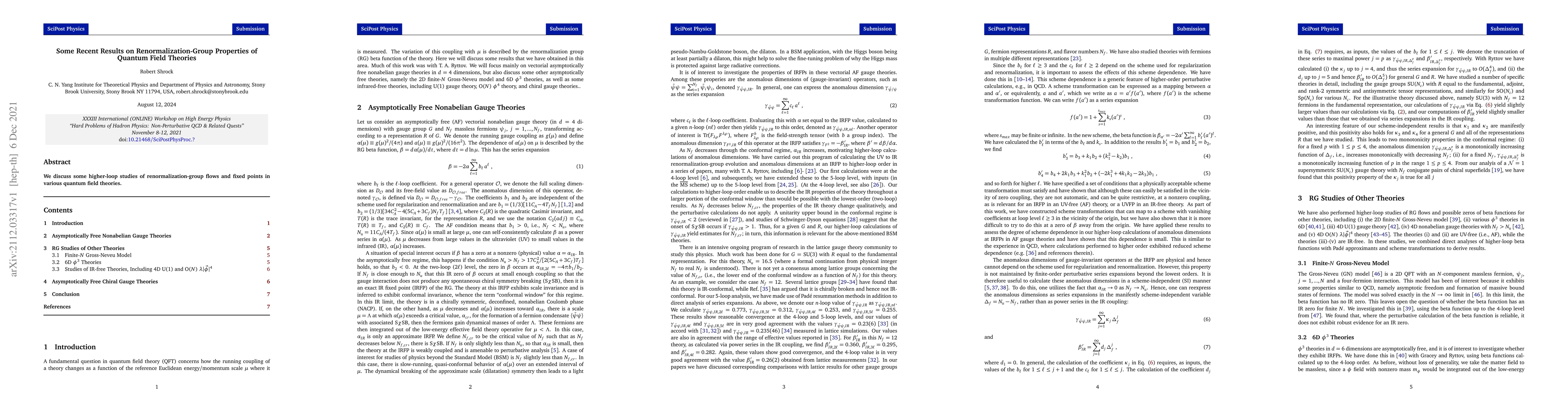Thumbnail for Some Recent Results on Renormalization-Group Properties of Quantum Field
  Theories