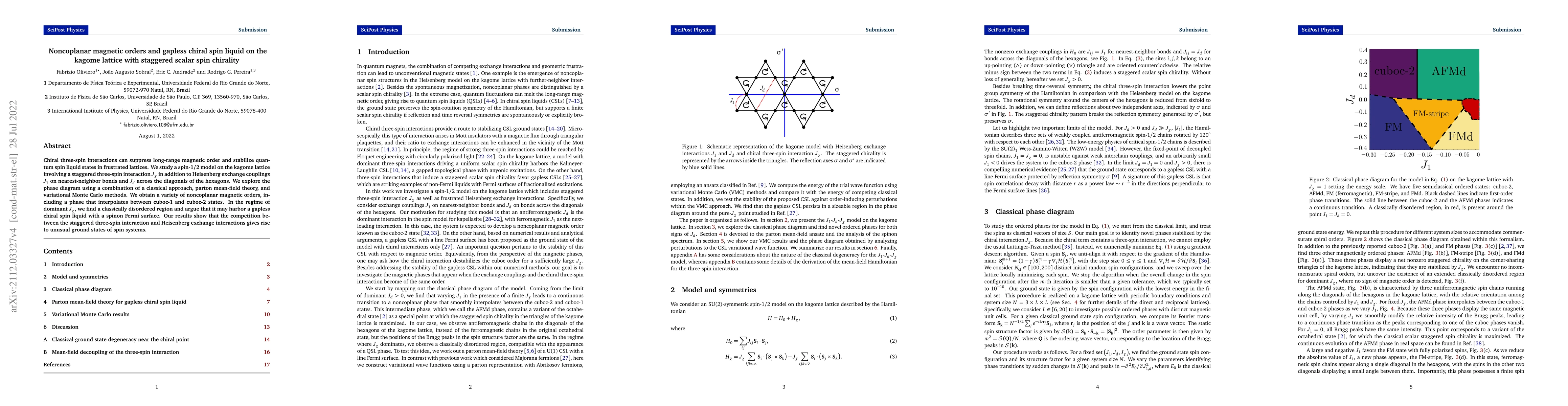 Thumbnail for Noncoplanar magnetic orders and gapless chiral spin liquid on the kagome
  lattice with staggered scalar spin chirality