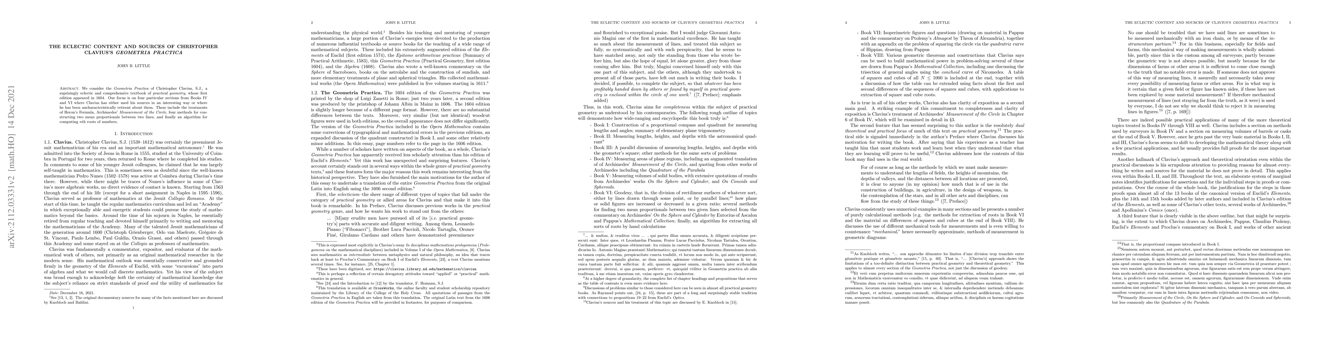 Thumbnail for The Eclectic Content and Sources of Christopher Clavius's Geometria
  Practica