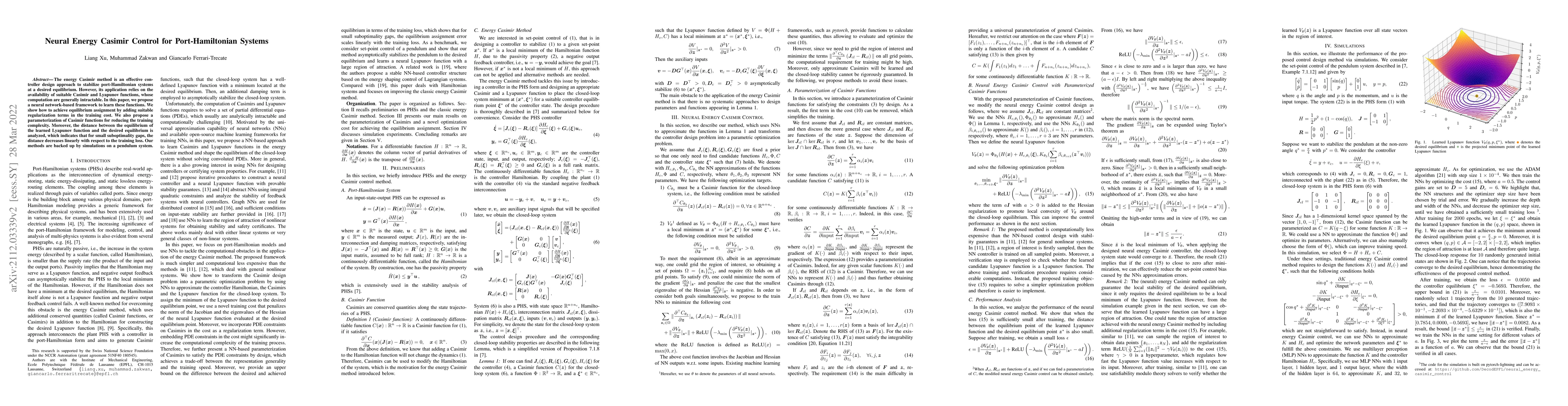 Thumbnail for Neural Energy Casimir Control for Port-Hamiltonian Systems