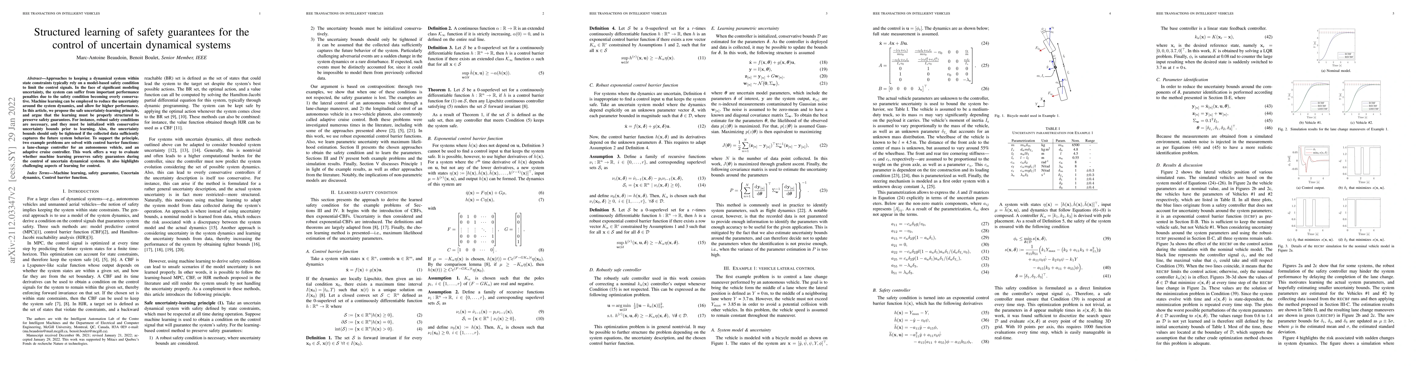 Thumbnail for Structured learning of safety guarantees for the control of uncertain
  dynamical systems