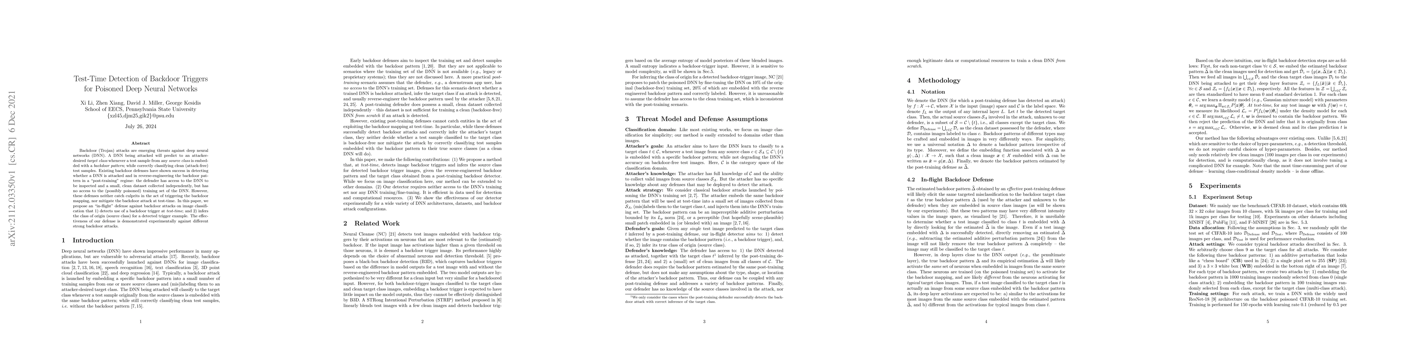 Thumbnail for Test-Time Detection of Backdoor Triggers for Poisoned Deep Neural
  Networks