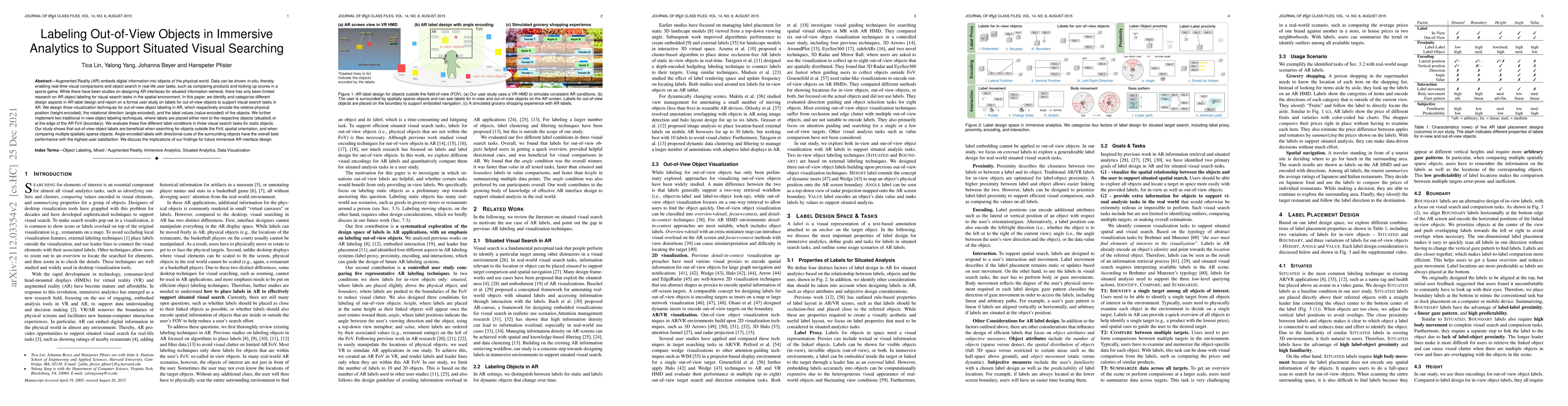 Thumbnail for Labeling Out-of-View Objects in Immersive Analytics to Support Situated
  Visual Searching