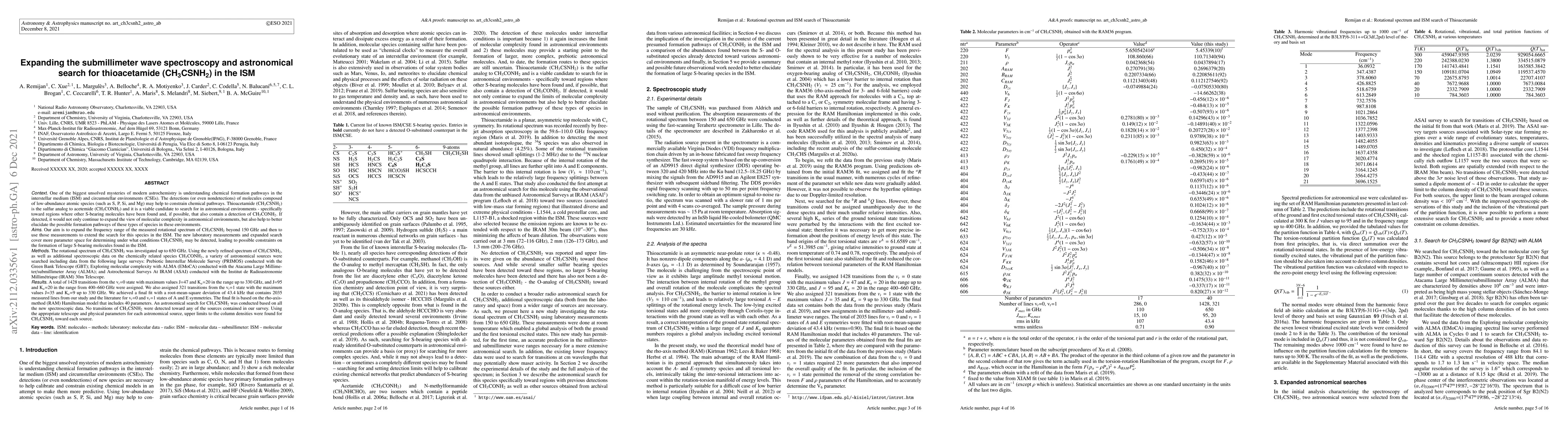 Thumbnail for Expanding the submillimeter wave spectroscopy and astronomical search
  for thioacetamide (CH3CSNH2) in the ISM