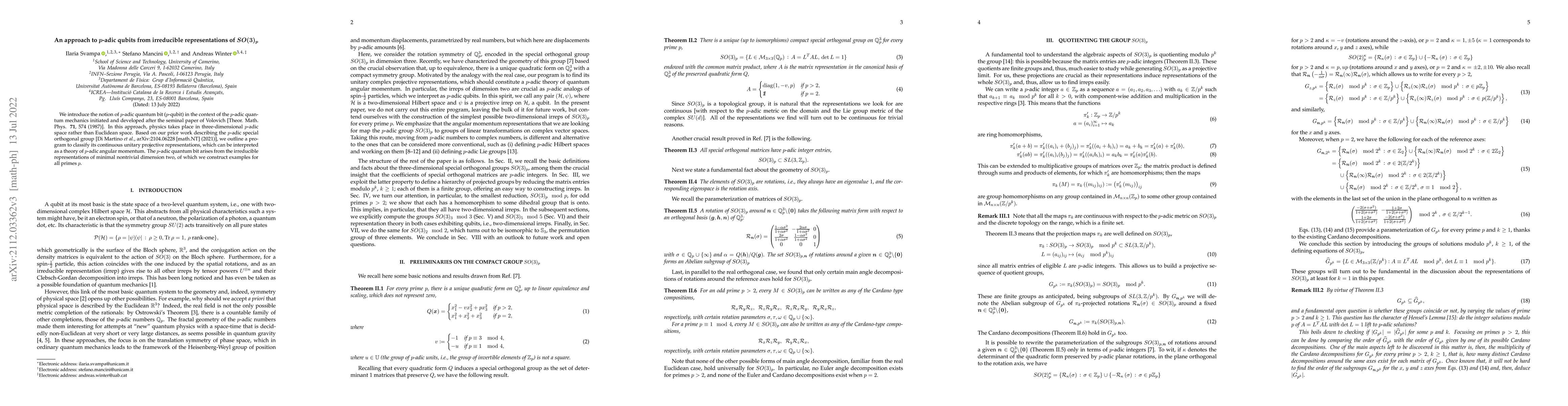 Thumbnail for An approach to $p$-adic qubits from irreducible representations of
  $SO(3)_p$