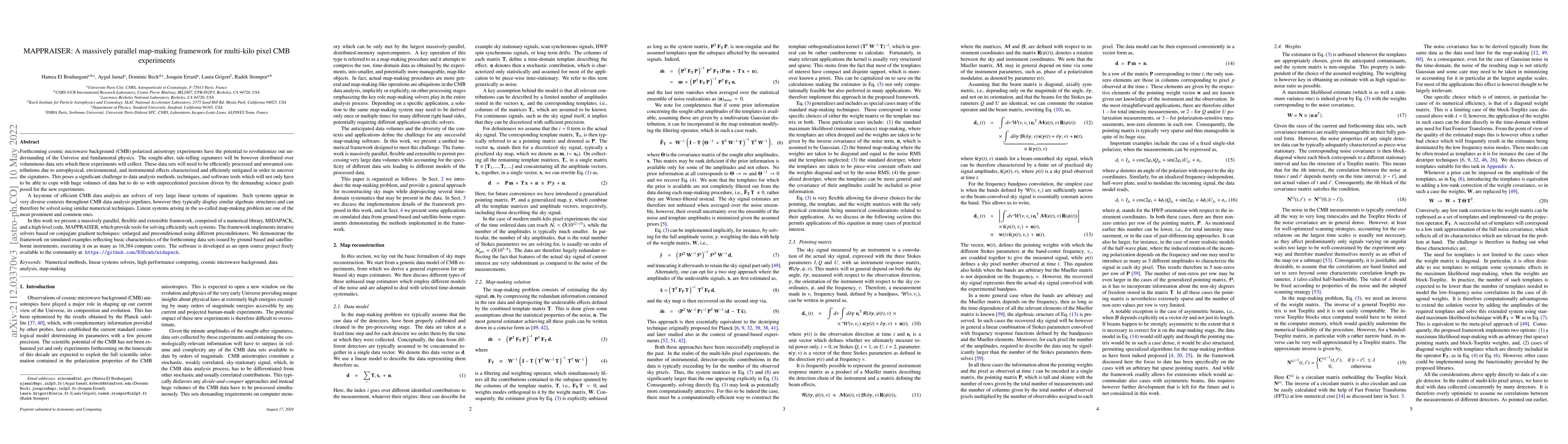 Thumbnail for MAPPRAISER: A massively parallel map-making framework for multi-kilo
  pixel CMB experiments