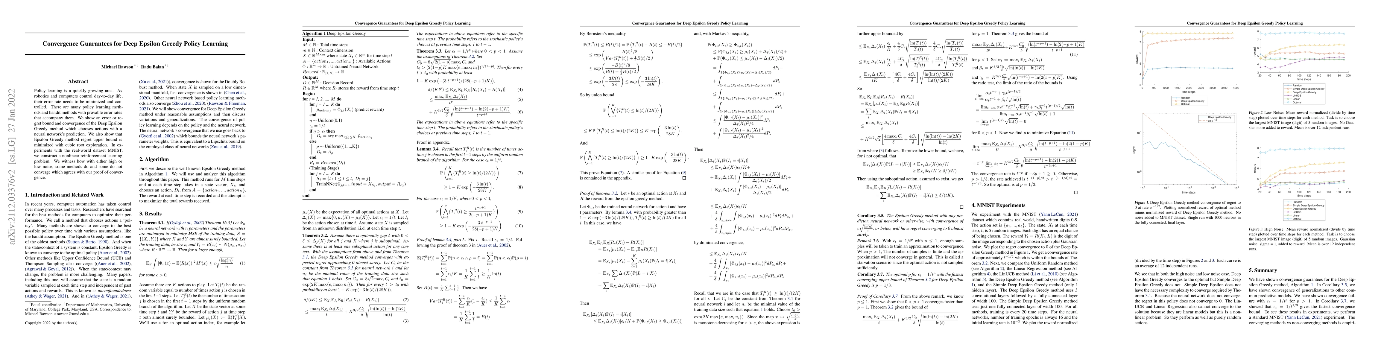 Thumbnail for Convergence Guarantees for Deep Epsilon Greedy Policy Learning