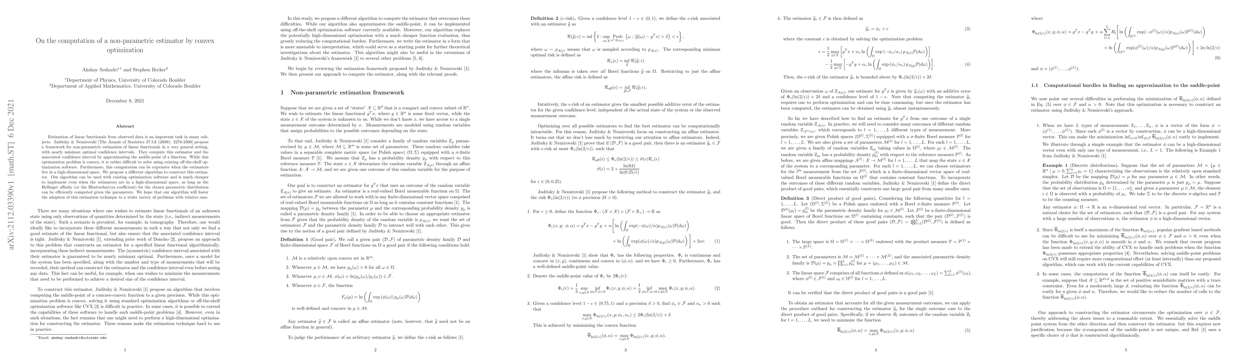 Thumbnail for On the computation of a non-parametric estimator by convex optimization