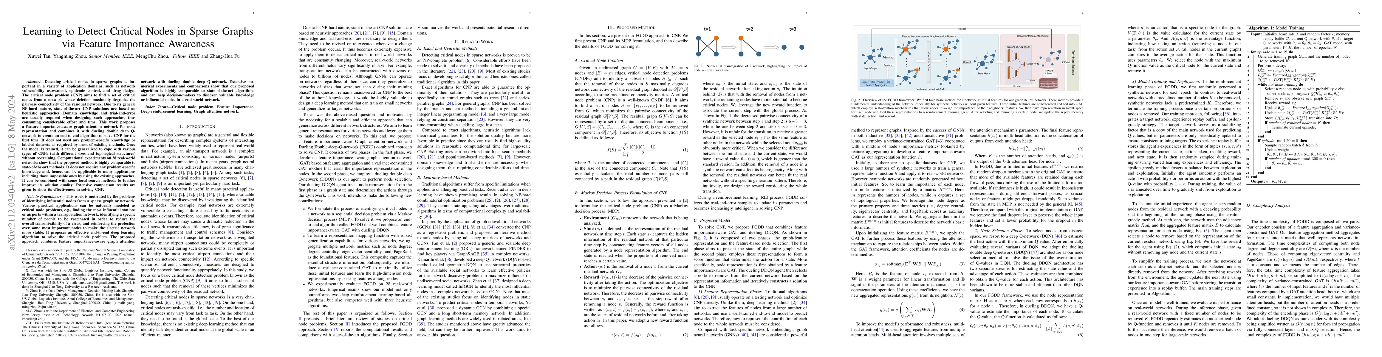 Thumbnail for Learning to Detect Critical Nodes in Sparse Graphs via Feature
  Importance Awareness
