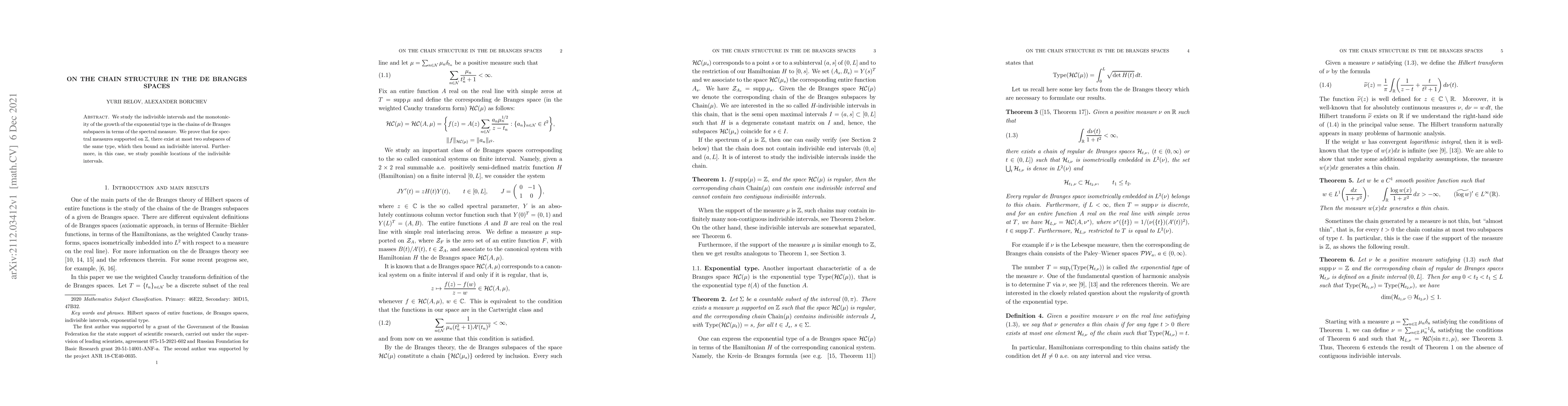 Thumbnail for On the chain structure in the de Branges spaces