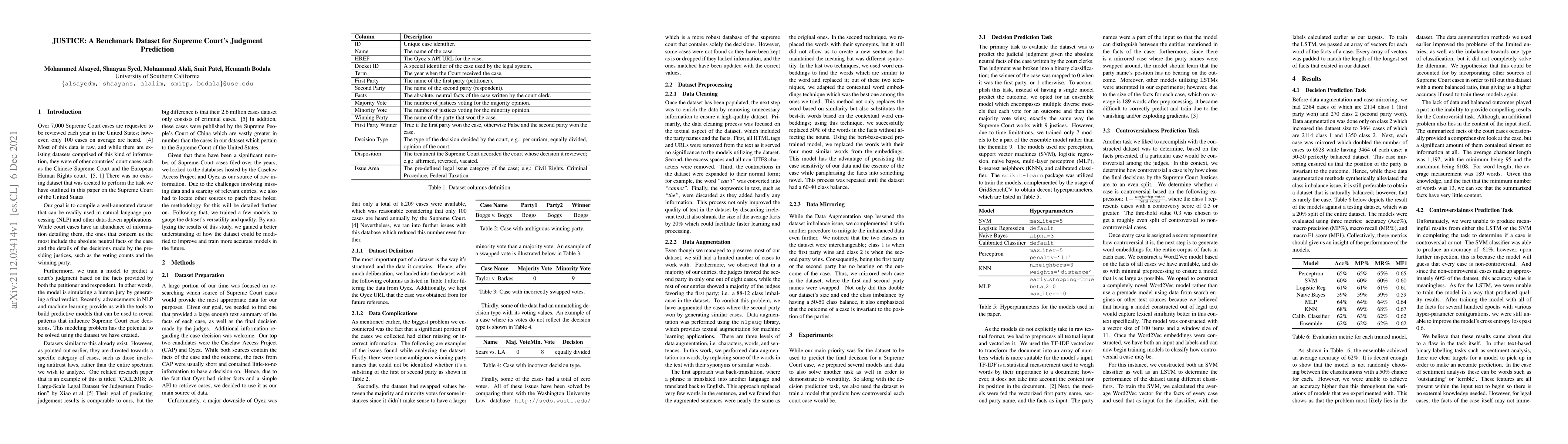 Thumbnail for JUSTICE: A Benchmark Dataset for Supreme Court's Judgment Prediction