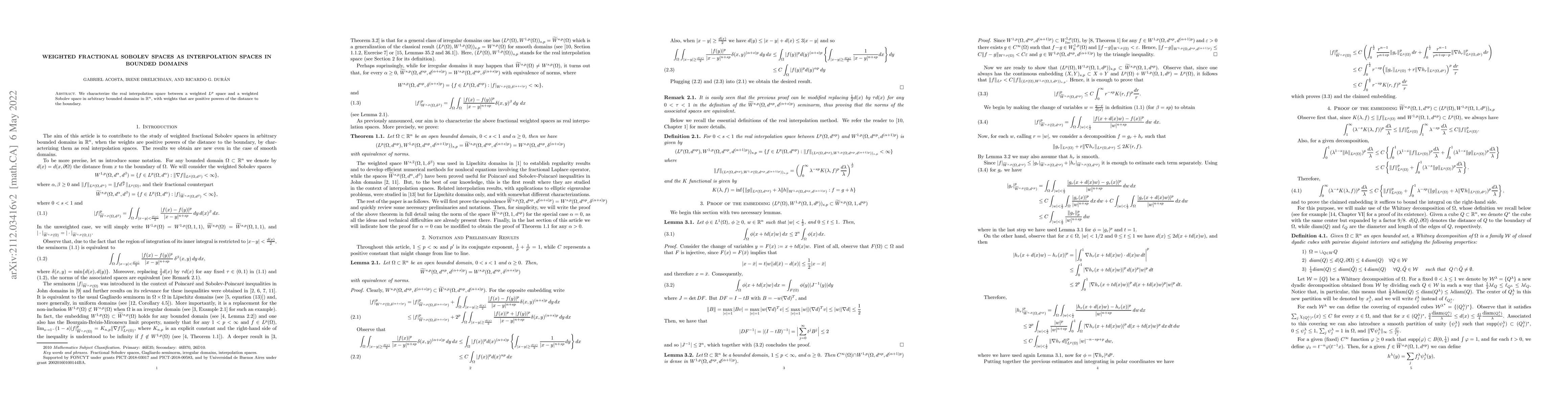 Thumbnail for Weighted fractional Sobolev spaces as interpolation spaces in bounded
  domains
