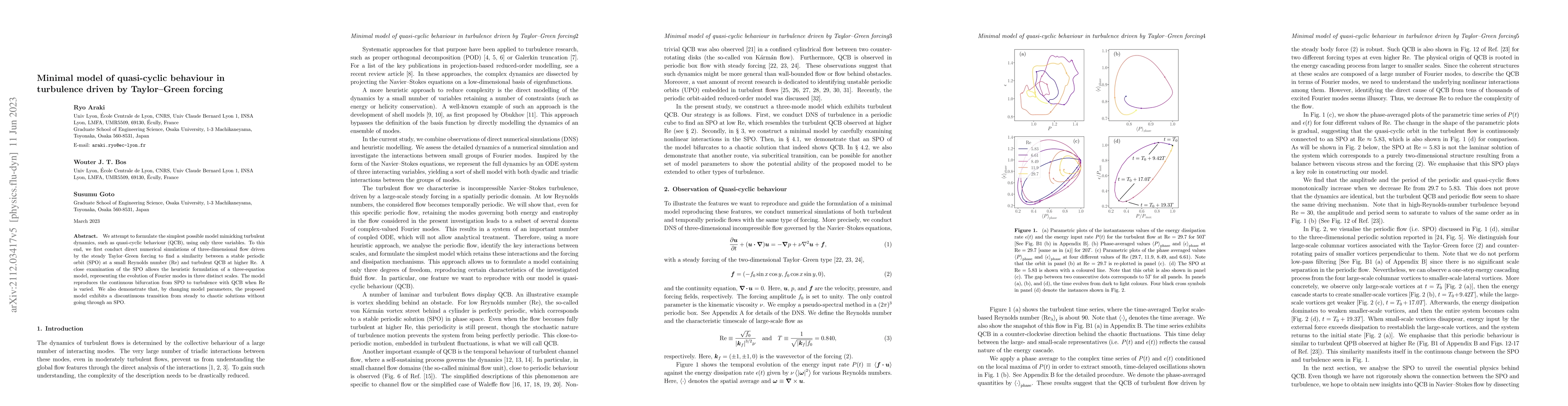 Thumbnail for Minimal model of quasi-cyclic behaviour in turbulence driven by
  Taylor--Green forcing
