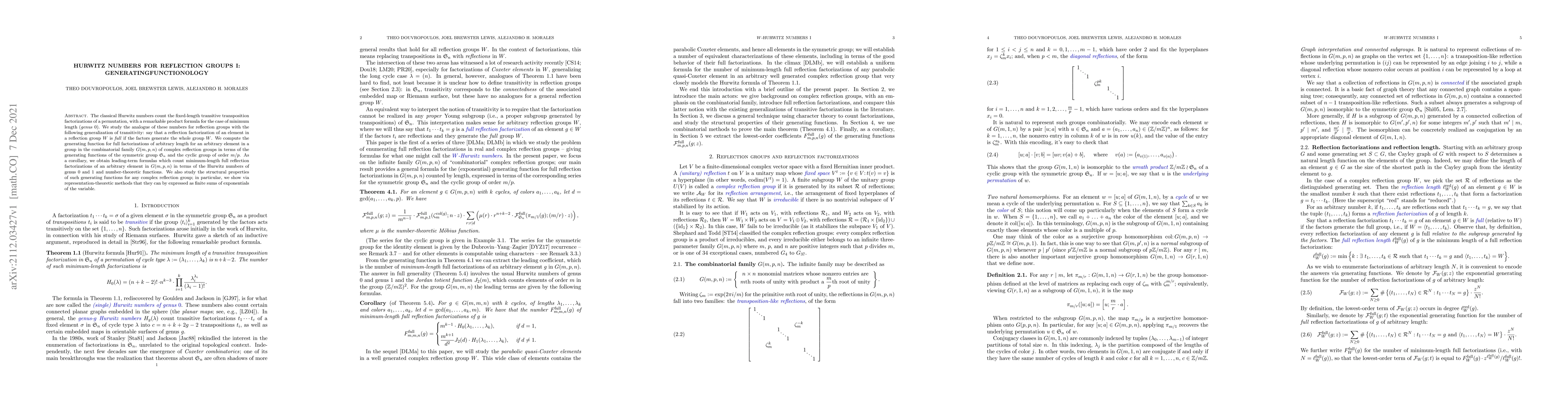 Thumbnail for Hurwitz numbers for reflection groups I: Generatingfunctionology