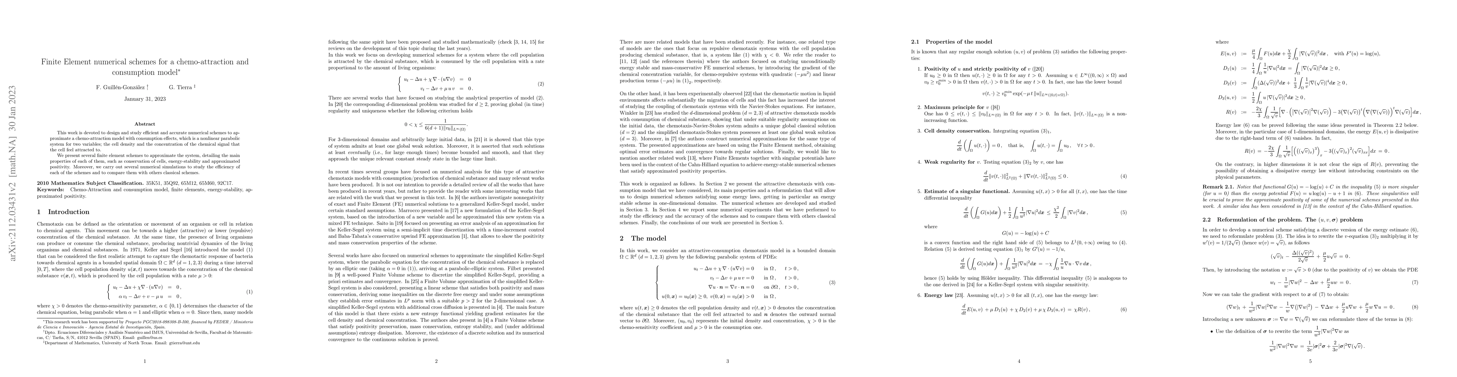 Thumbnail for Finite Element numerical schemes for a chemo-attraction and consumption
  model