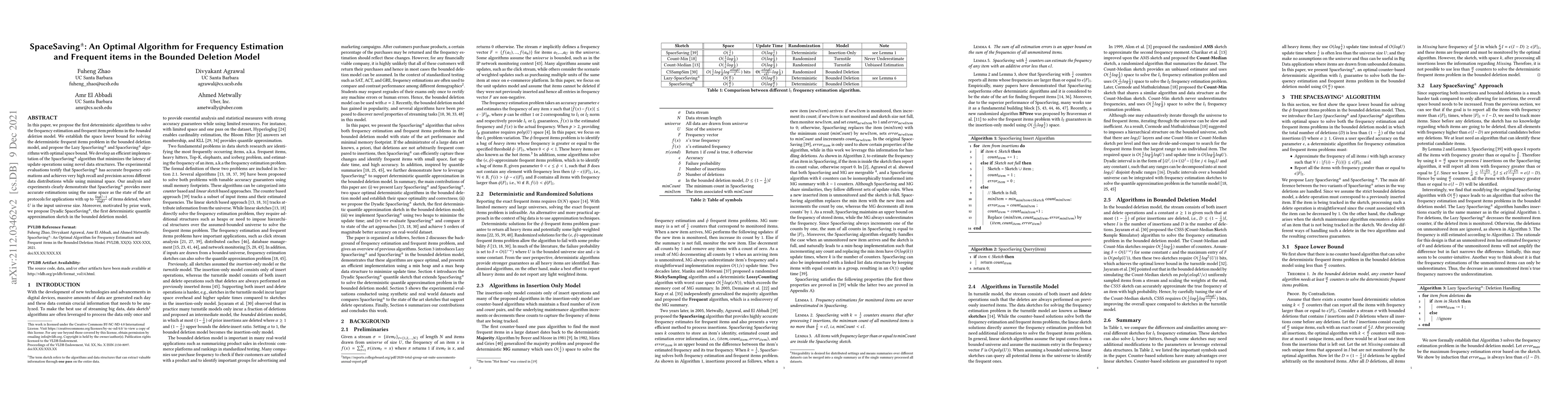 Thumbnail for SpaceSaving$^\pm$: An Optimal Algorithm for Frequency Estimation and
  Frequent items in the Bounded Deletion Model
