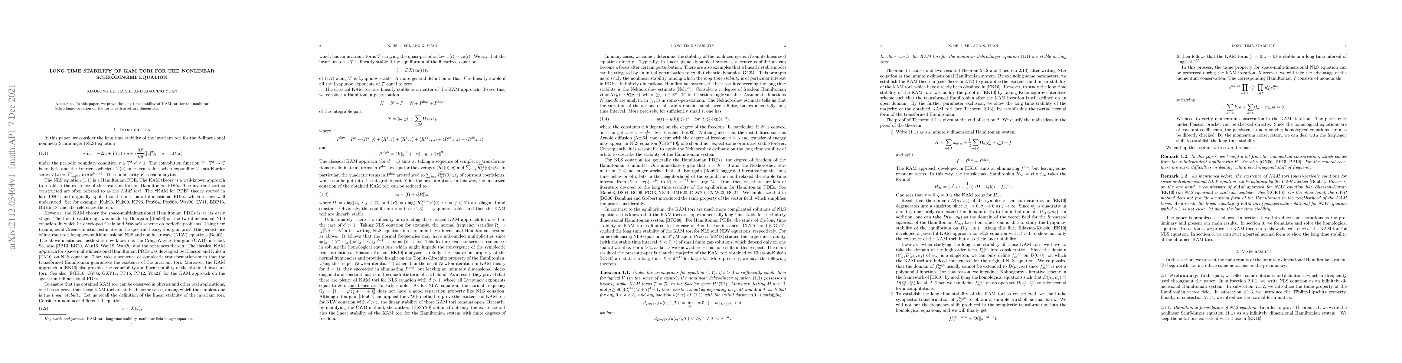 Thumbnail for Long time stability of KAM tori for the nonlinear Schr\"odinger equation