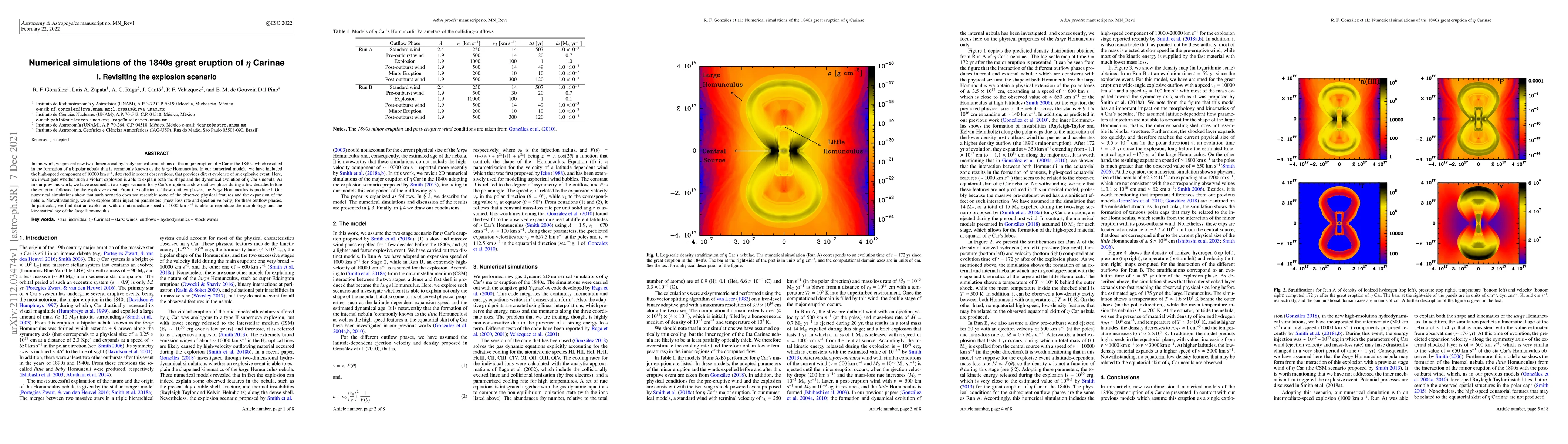Thumbnail for Numerical simulations of the 1840s great eruption of $\eta$ Carinae: I.
  Revisiting the explosion scenario