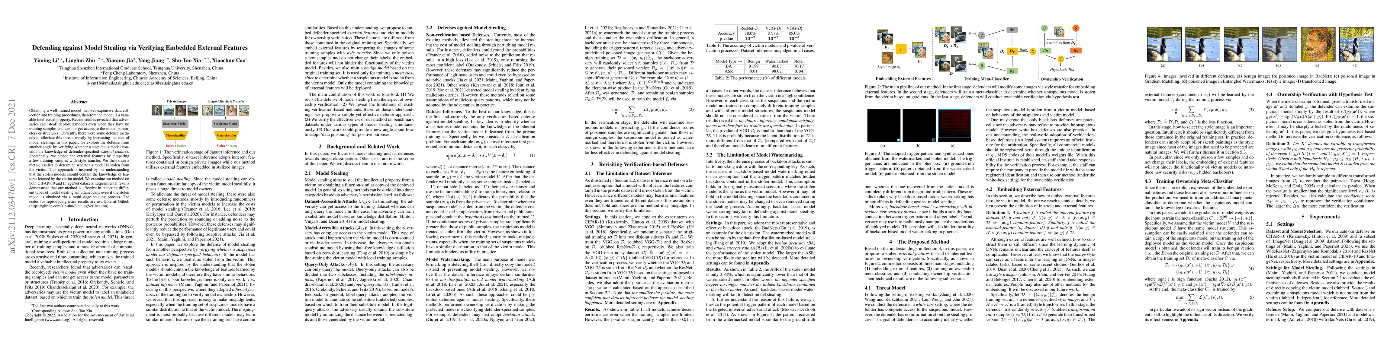 Thumbnail for Defending against Model Stealing via Verifying Embedded External
  Features