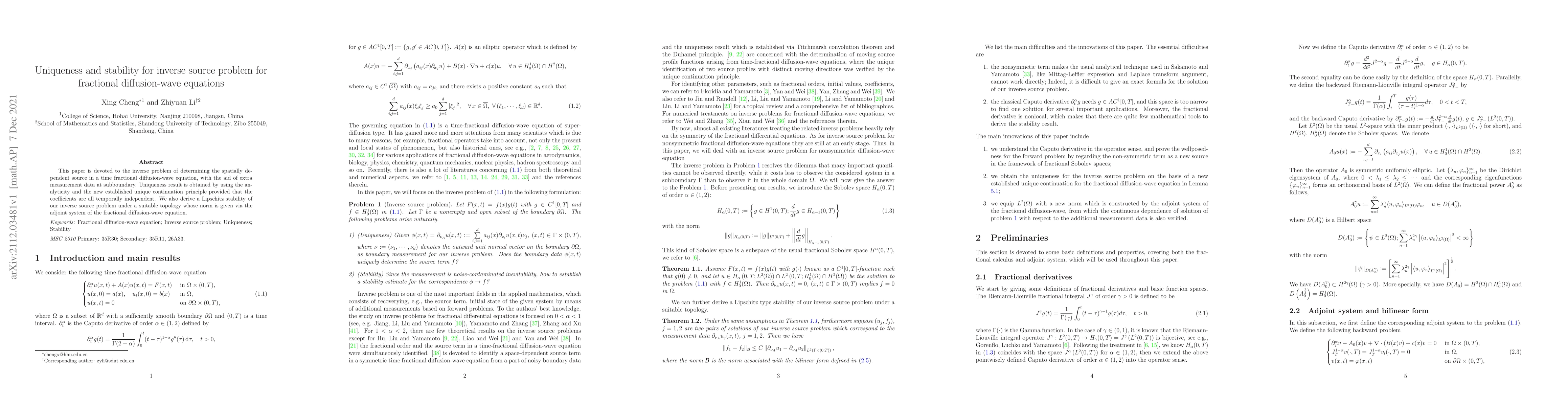Thumbnail for Uniqueness and stability for inverse source problem for fractional
  diffusion-wave equations