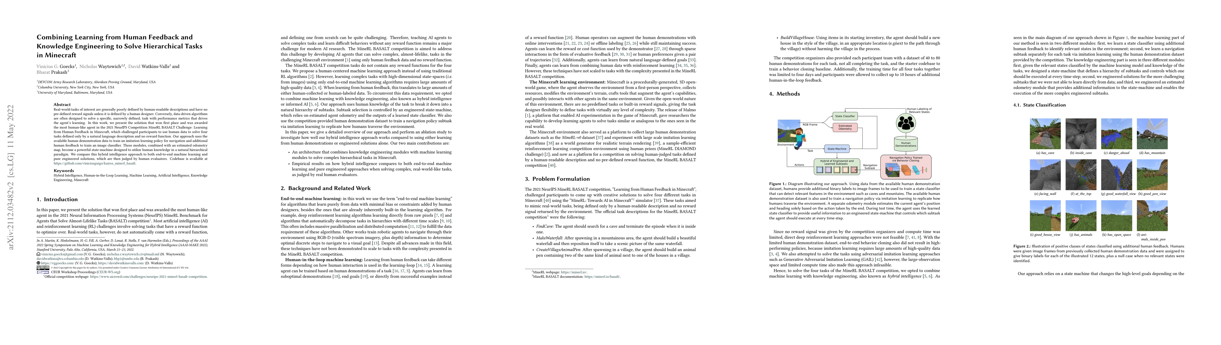 Thumbnail for Combining Learning from Human Feedback and Knowledge Engineering to
  Solve Hierarchical Tasks in Minecraft