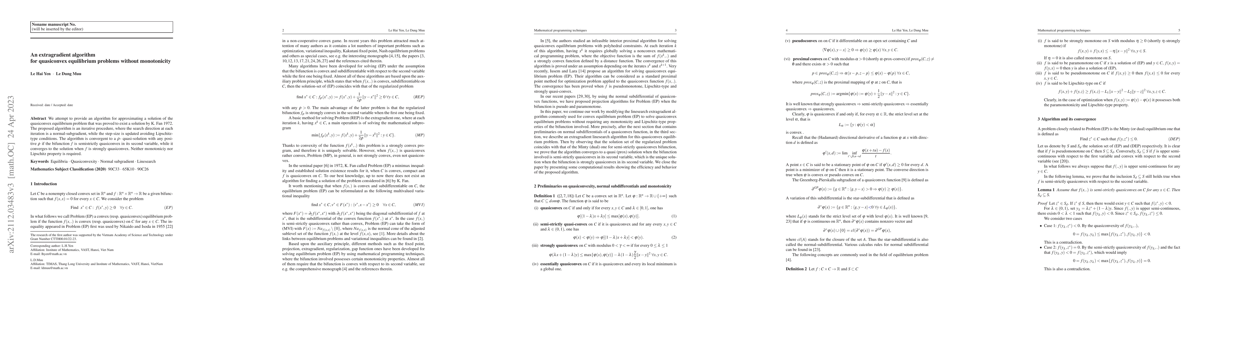 Thumbnail for An extragradient algorithm for quasiconvex equilibrium problems without
  monotonicity
