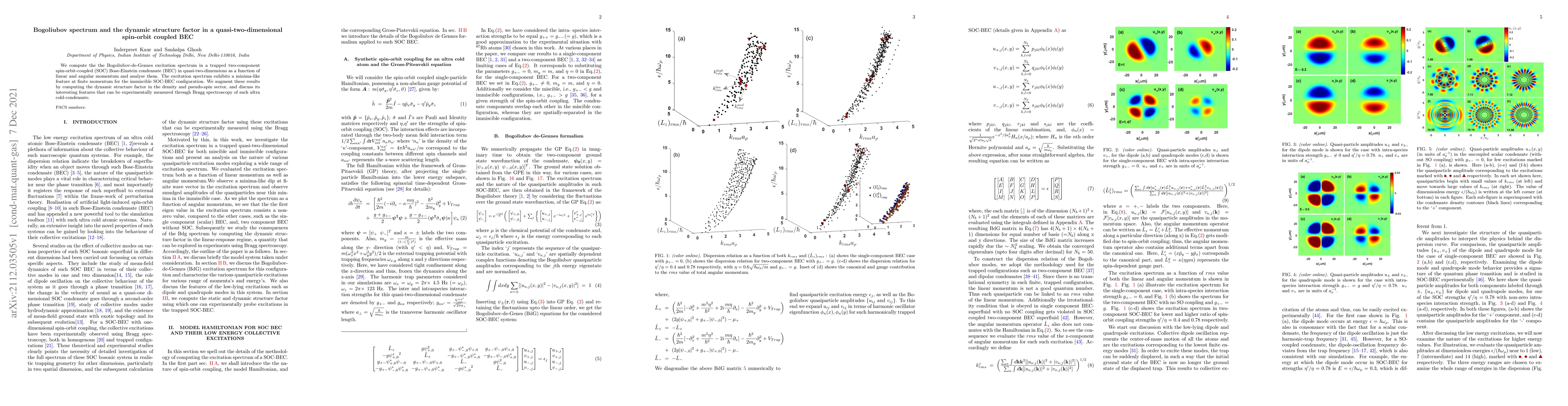 Thumbnail for Bogoliubov spectrum and the dynamic structure factor in a
  quasi-two-dimensional spin-orbit coupled BEC