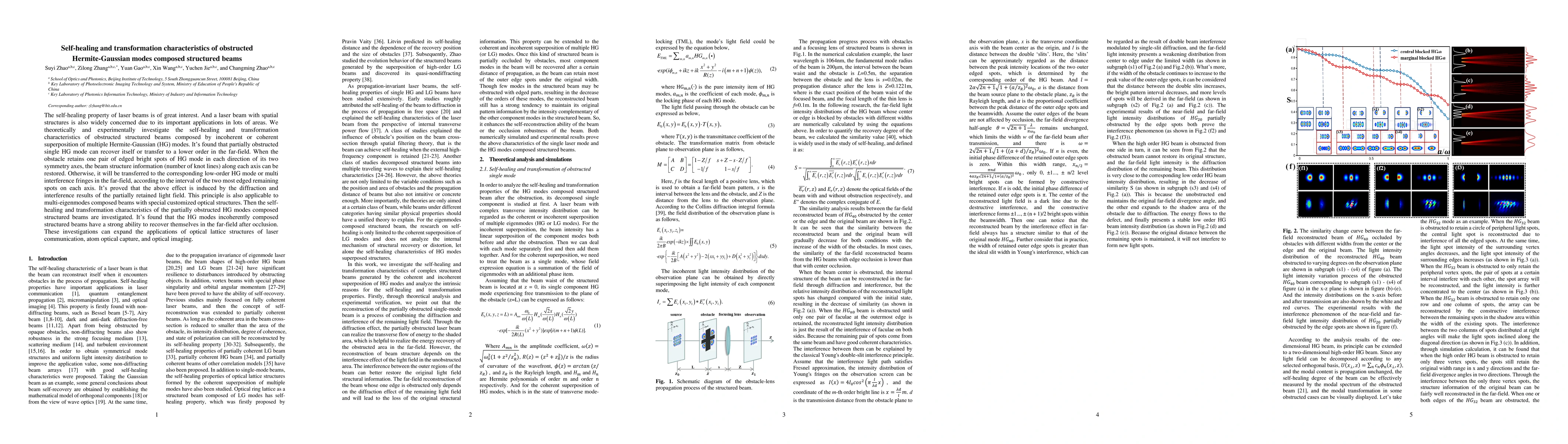 Thumbnail for Self-healing and transformation characteristics of obstructed
  Hermite-Gaussian modes composed structured beams